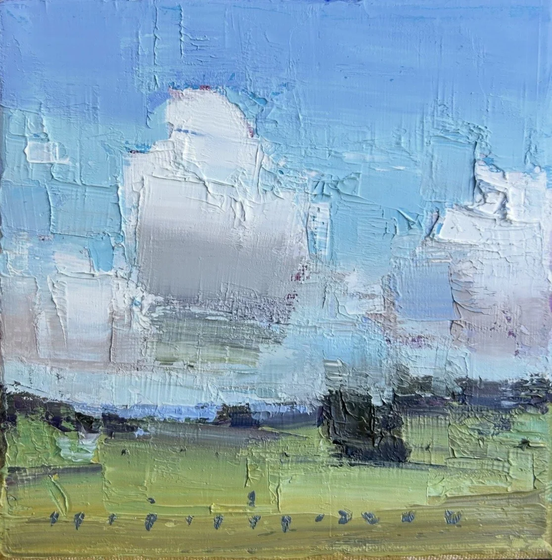 MINHAN CHO The Gathering White 15 x 15 cm framed oil on canvas $695