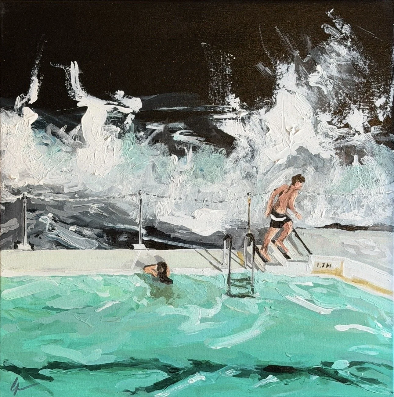 Night Swim 40 x 40cm framed acrylic on canvas $1100