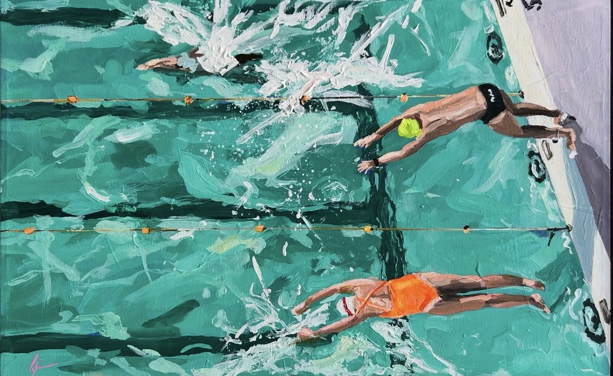 The Race 60 x 38cm framed acrylic on canvas $1500