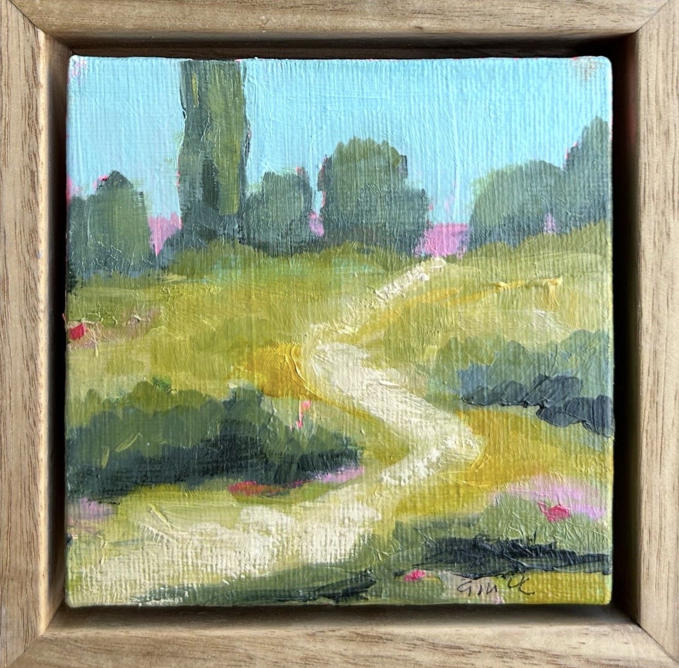 Soft Sky Open Ground 13 x 13cm framed oil on canvas board $295