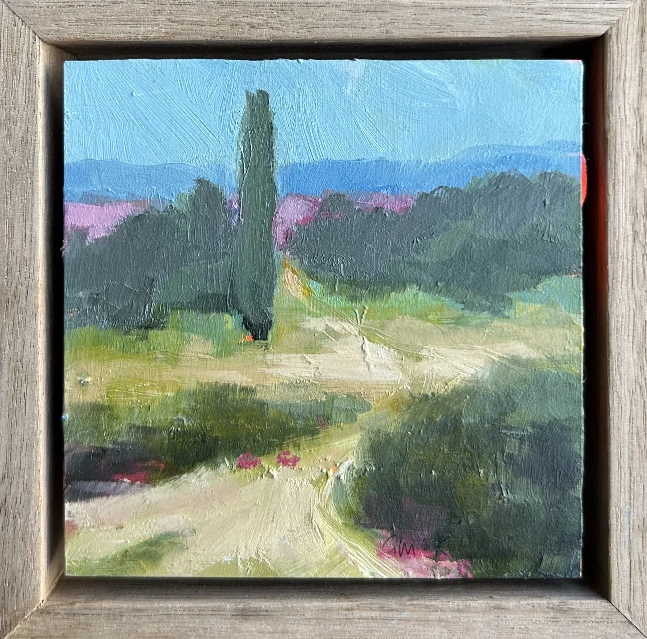 Just Beyond 13 x 13cm framed oil on canvas board $295