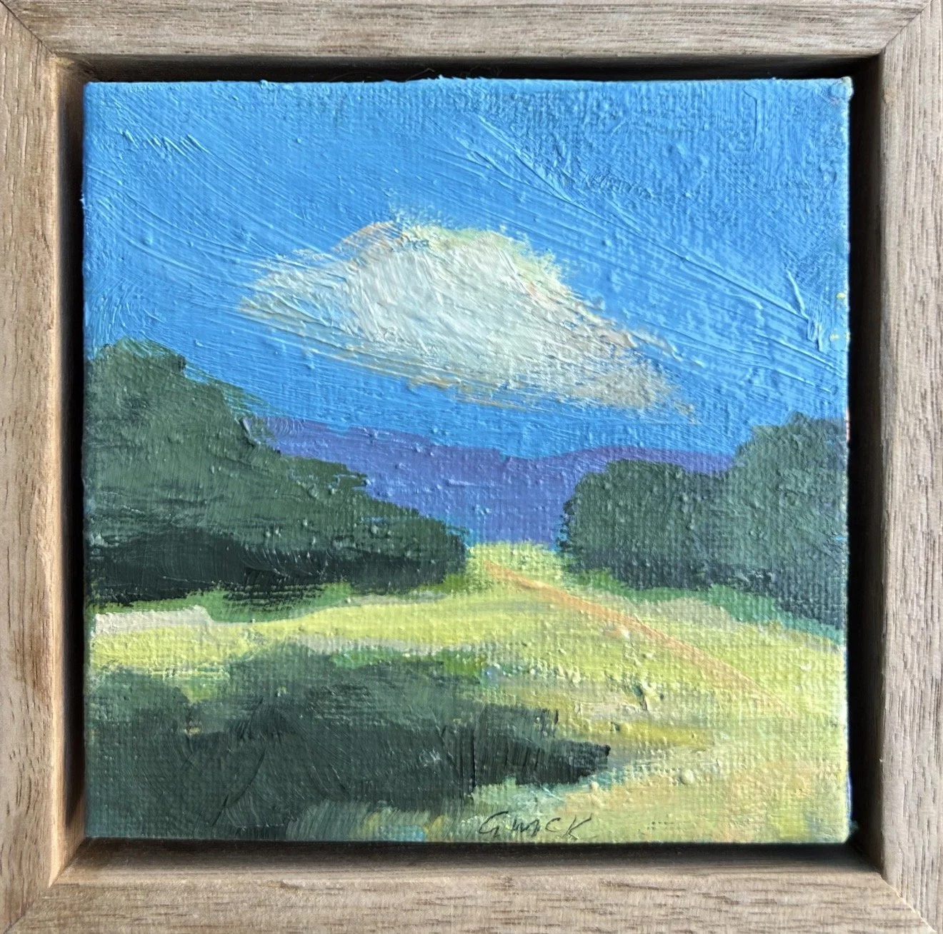 Hush Of The Land 13 x 13cm framed oil on canvas board $295