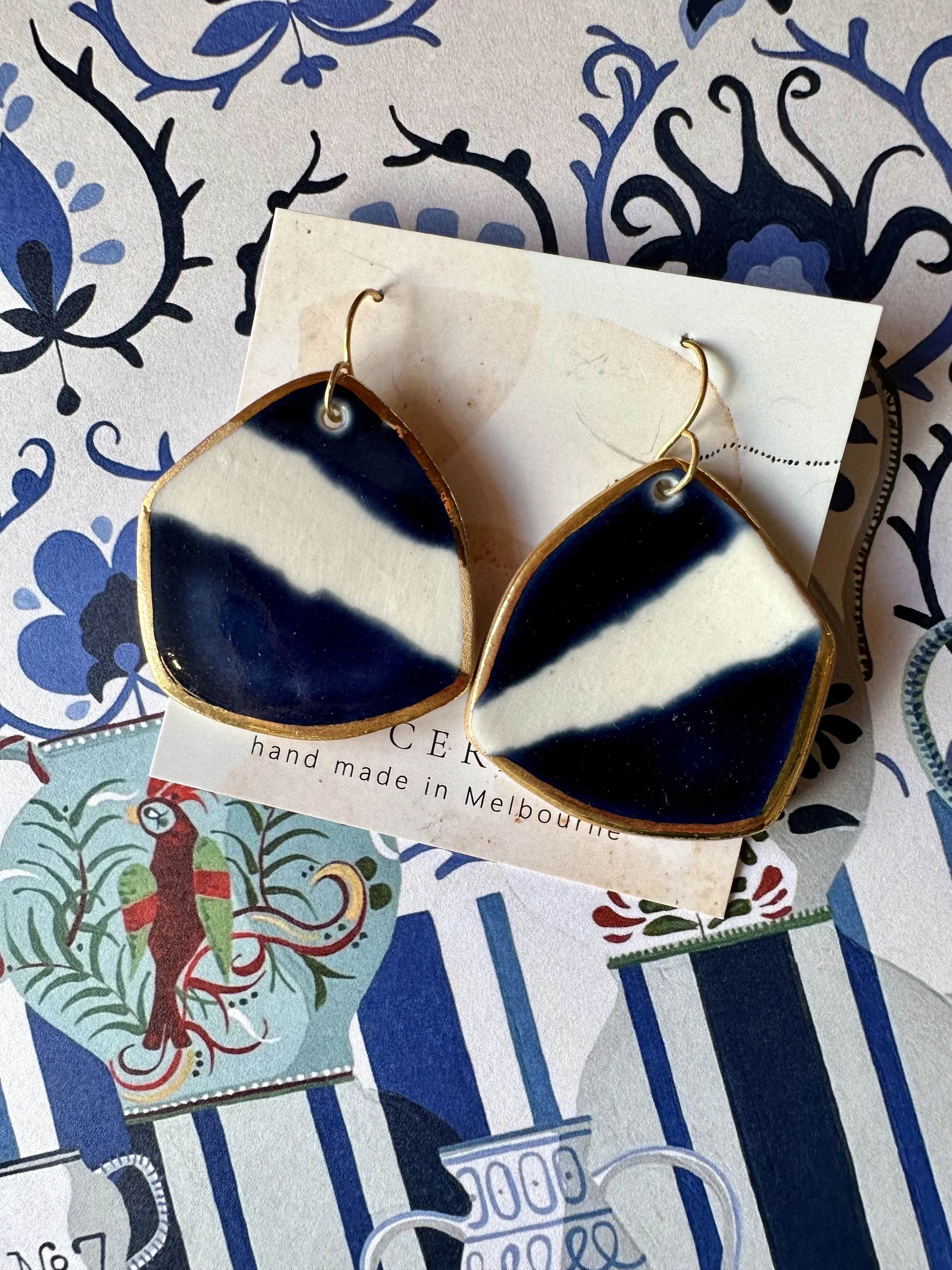 Blue and White Organic - Lucy Ceramic Earrings