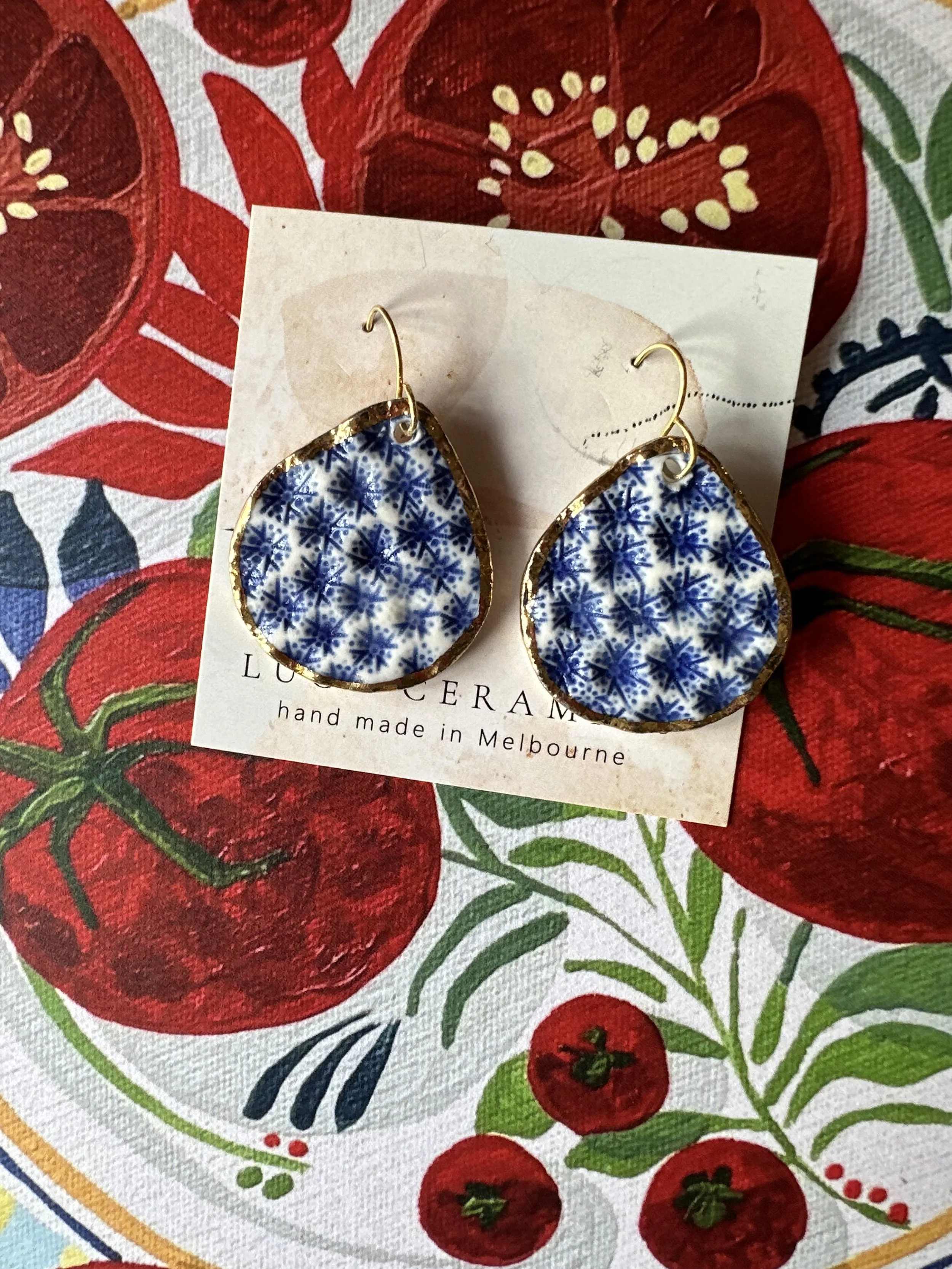 Blue and White Organic - Lucy Ceramic Earrings