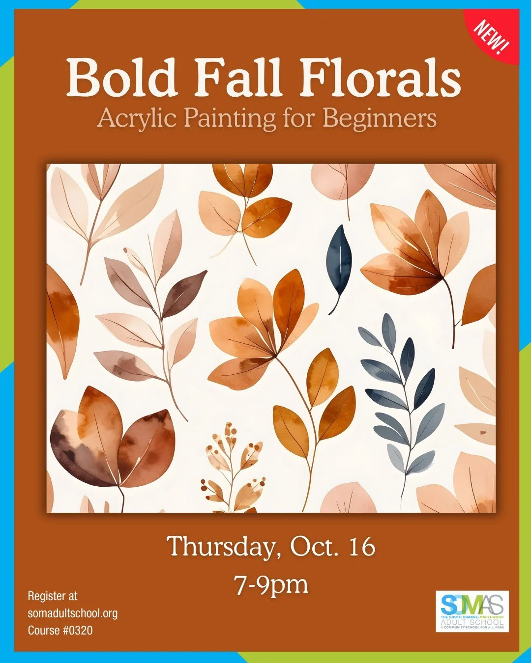 LAST CHANCE: We have two new classes starting TOMORROW, Oct. 16! 

Don't miss &quot;Bold Fall Florals: Acrylic Painting for Beginners&quot; and &quot;Chess&quot; 

Head to somadultschool.org to learn more and register.