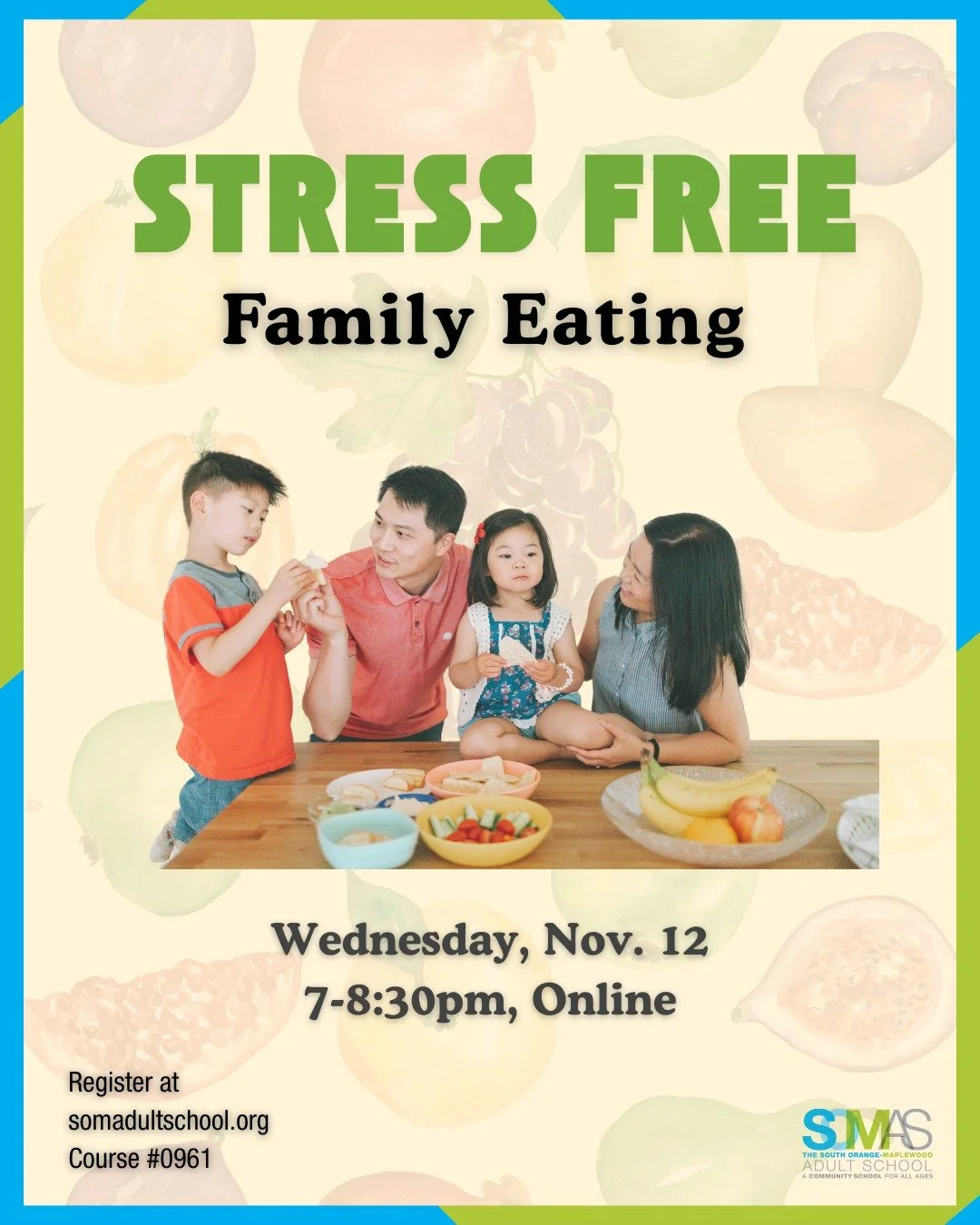&quot;Stress Free Family Eating&quot; returns on Wednesday, Nov. 12 🫐🥗

Tired of chaotic meals and catering to everyone&rsquo;s demands? Stress-Free Family Eating is a 90-minute course that teaches parents how to create structure at mealtimes while