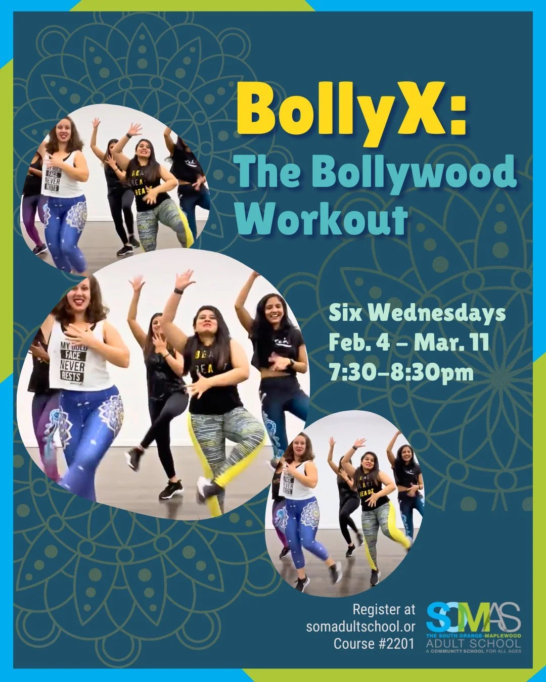 Don't Miss: BollyX starting on Feb. 4! 

BollyX is a Bollywood-inspired dance-fitness program that combines dynamic choreography with the hottest music from around the world. The cardio workout cycles between higher and lower-intensity dance sequence