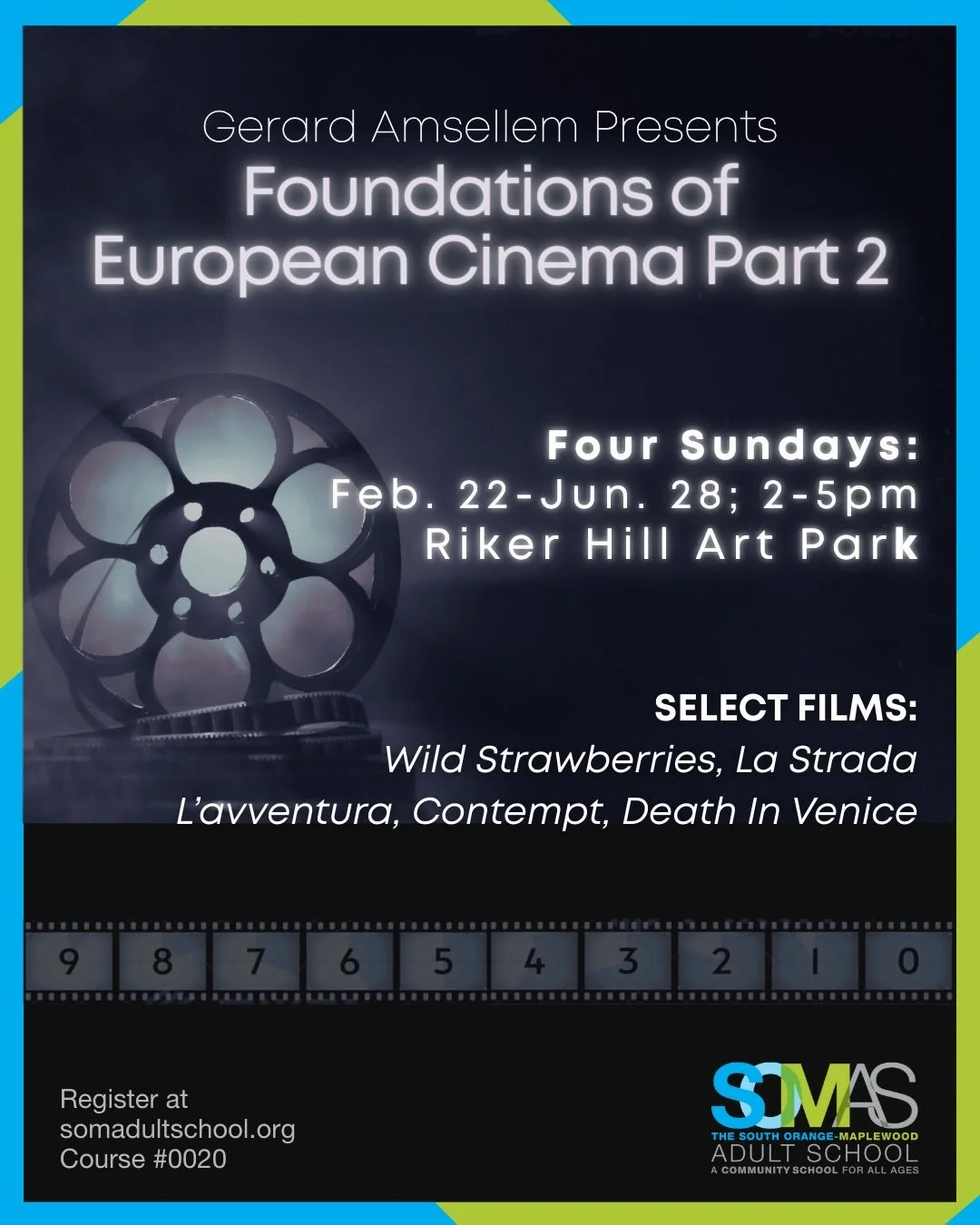 Join us on Feb. 22 for &ldquo;Foundations of European Cinema Part 2&rdquo;! 

This course guides students on an engaging and in-depth exploration of European cinema, Part 2 is the continuation of the progress of cinema focusing on the cultural, histo