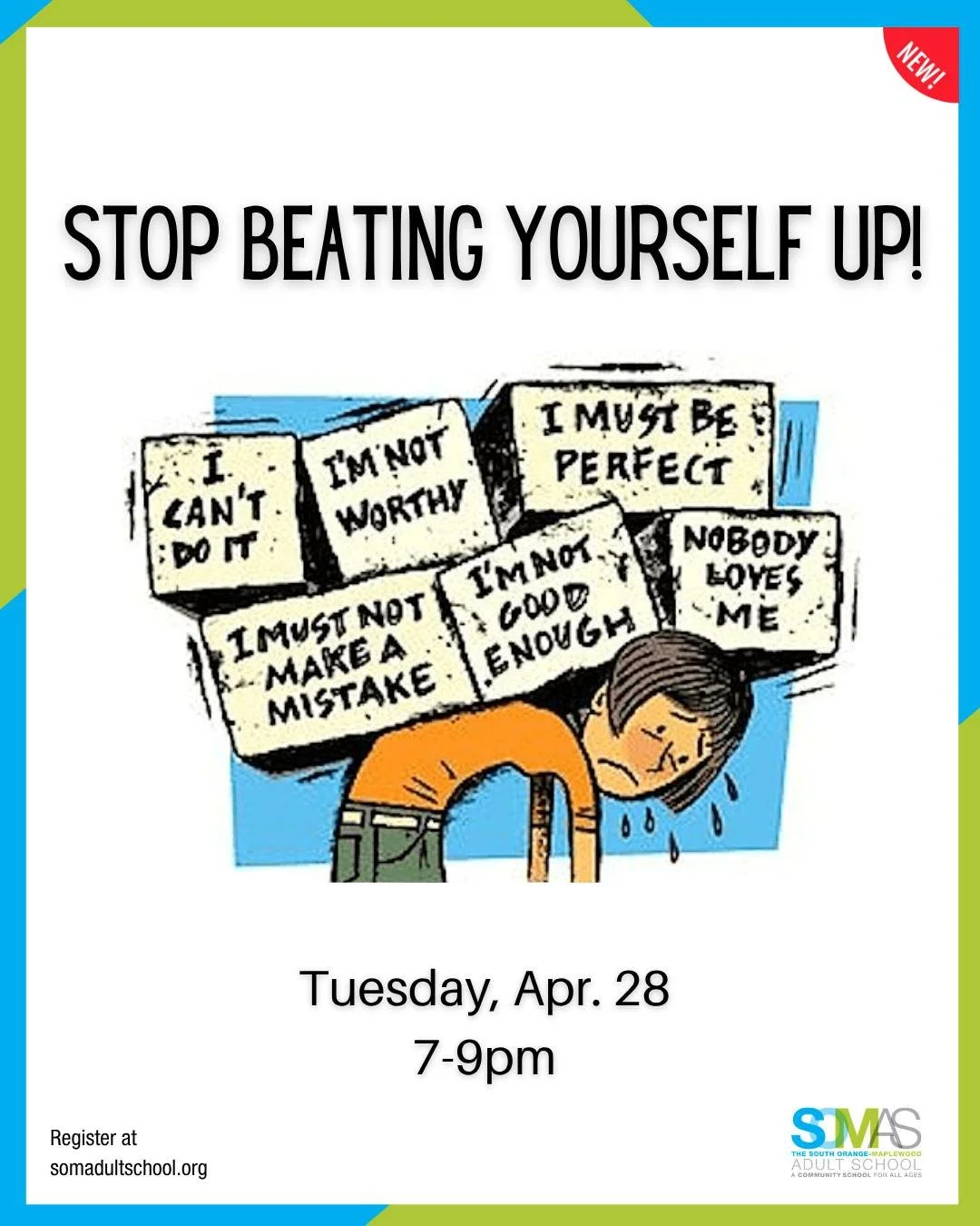 NEW: Join us tomorrow for a new personal growth workshop: Stop Beating Yourself Up 

Feeling down, frustrated, or stuck in regret over past mistakes? You&rsquo;re not alone. As human beings, we&rsquo;re wired to feel deeply and sometimes that means t