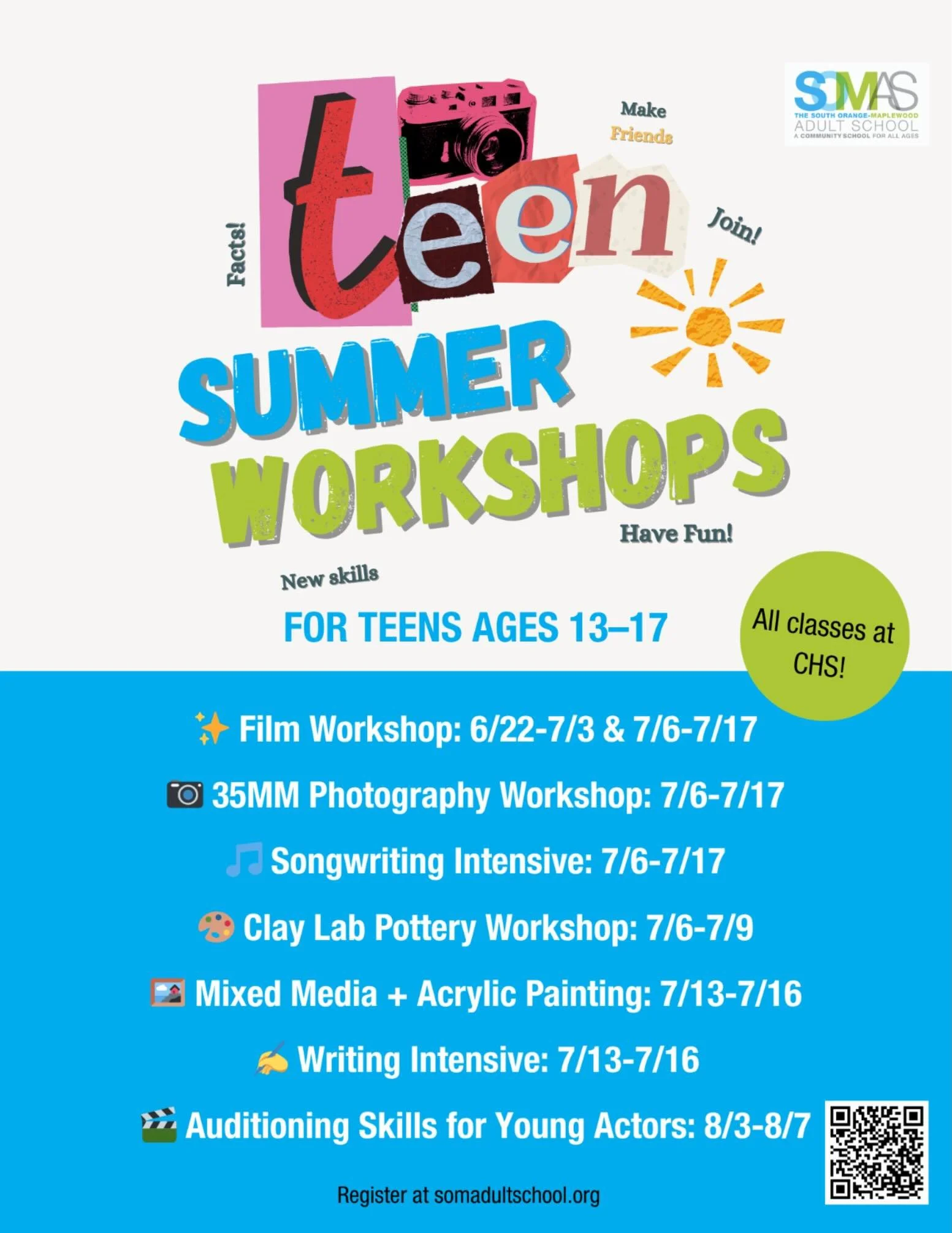 Summer is just around the corner and if you&rsquo;re looking for a creative plan for your teen, we have you covered!

Teens ages 13&ndash;17 can explore their passions in filmmaking, 35mm photography, writing, acting, acrylic painting and more throug