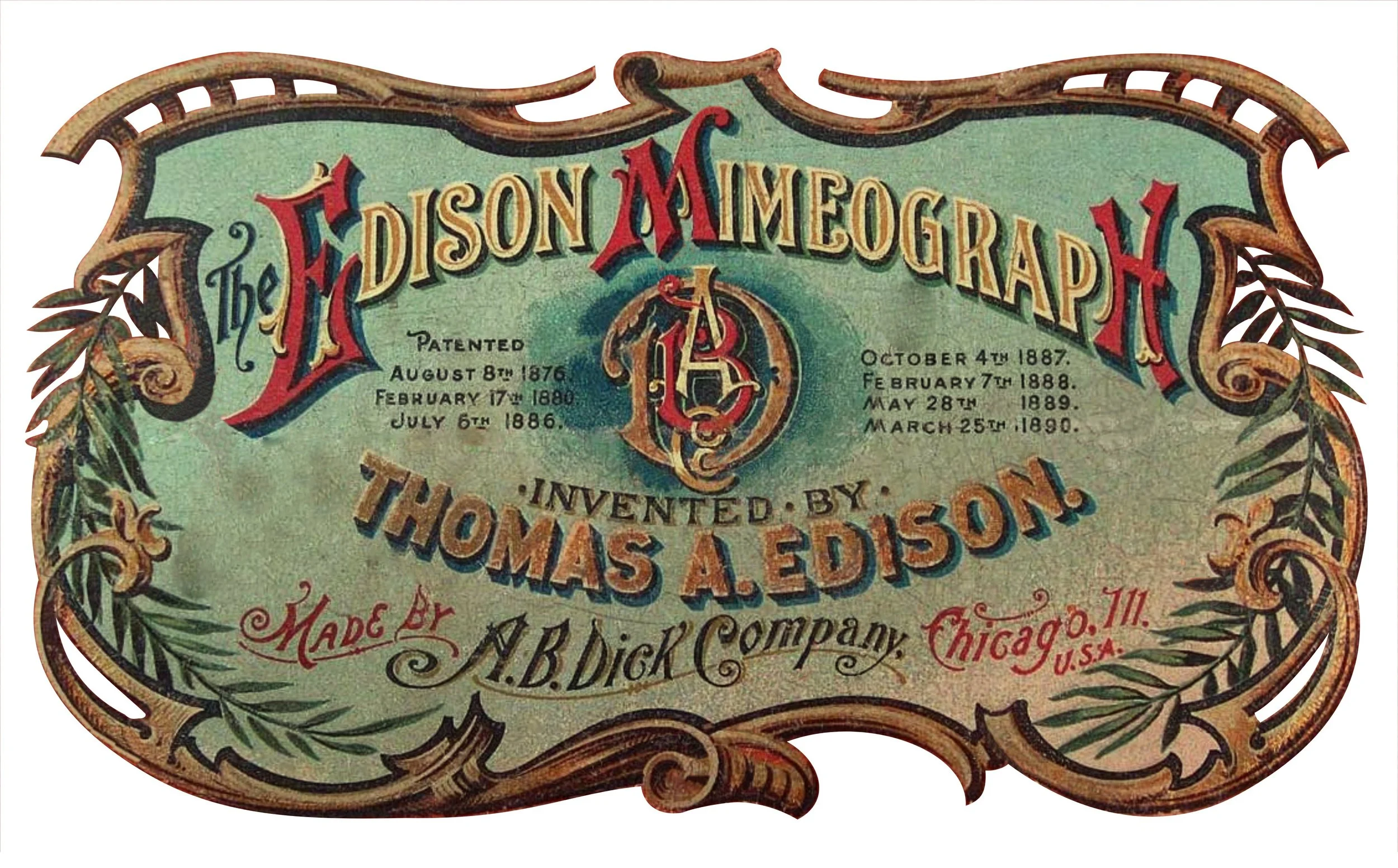 Edison Mimeograph Lid Decal