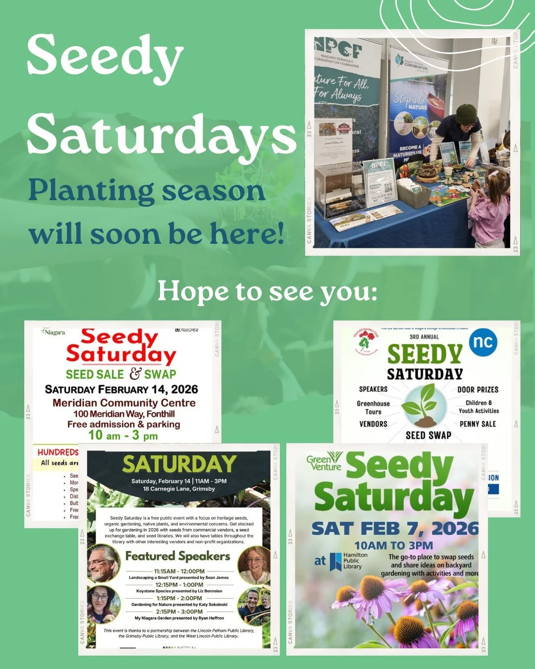 Come ON spring!!! 🌱 

If you've had enough of winter, get in the spirit of spring at a Seedy Saturday!
Whether you're a green thumb (or all thumbs?), master gardener, homesteader, tree lover or pollinator champion... there's something for everyone a