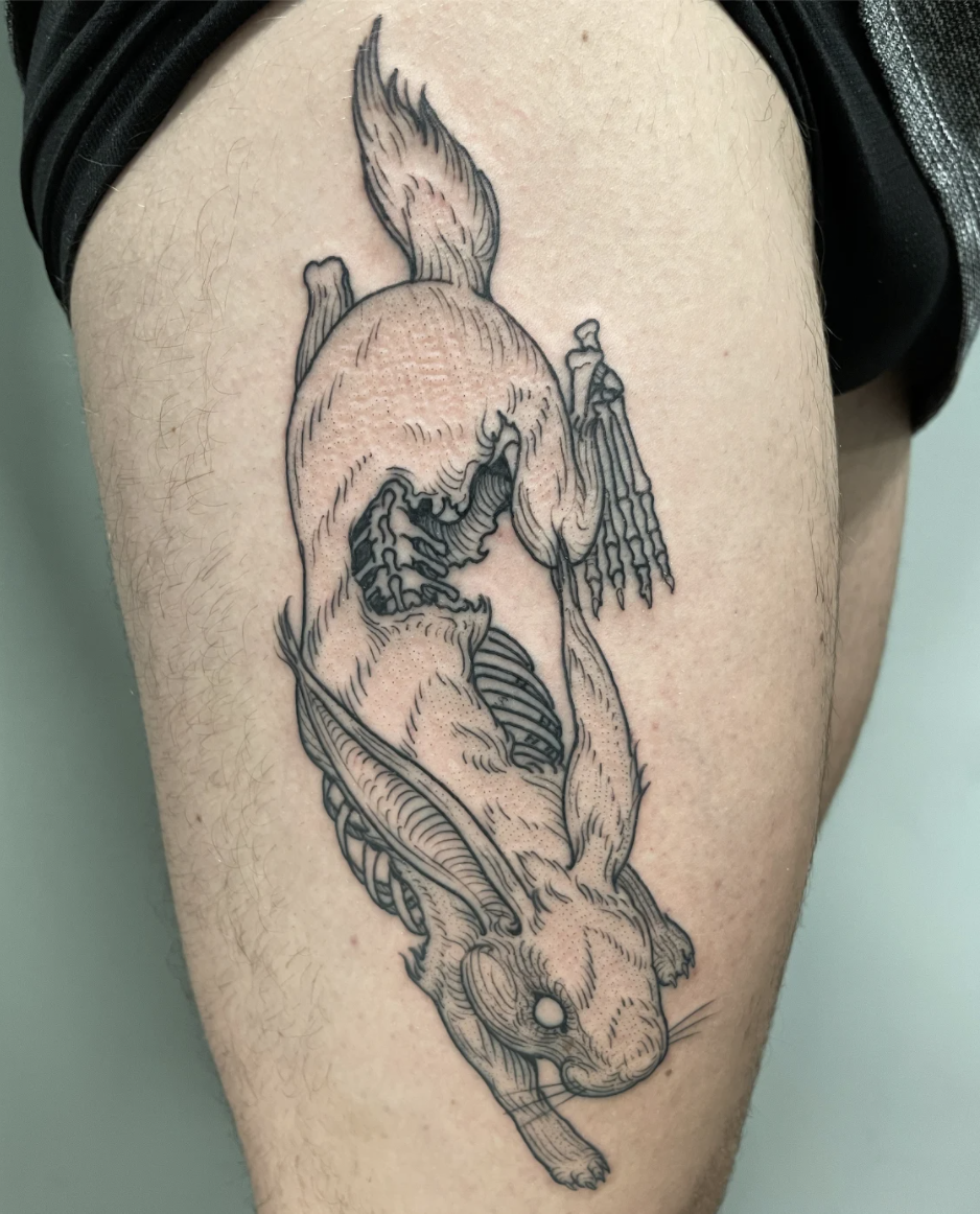 Rabbit Skull and Crossed Carrots by Aaron Goolsby TattooNOW