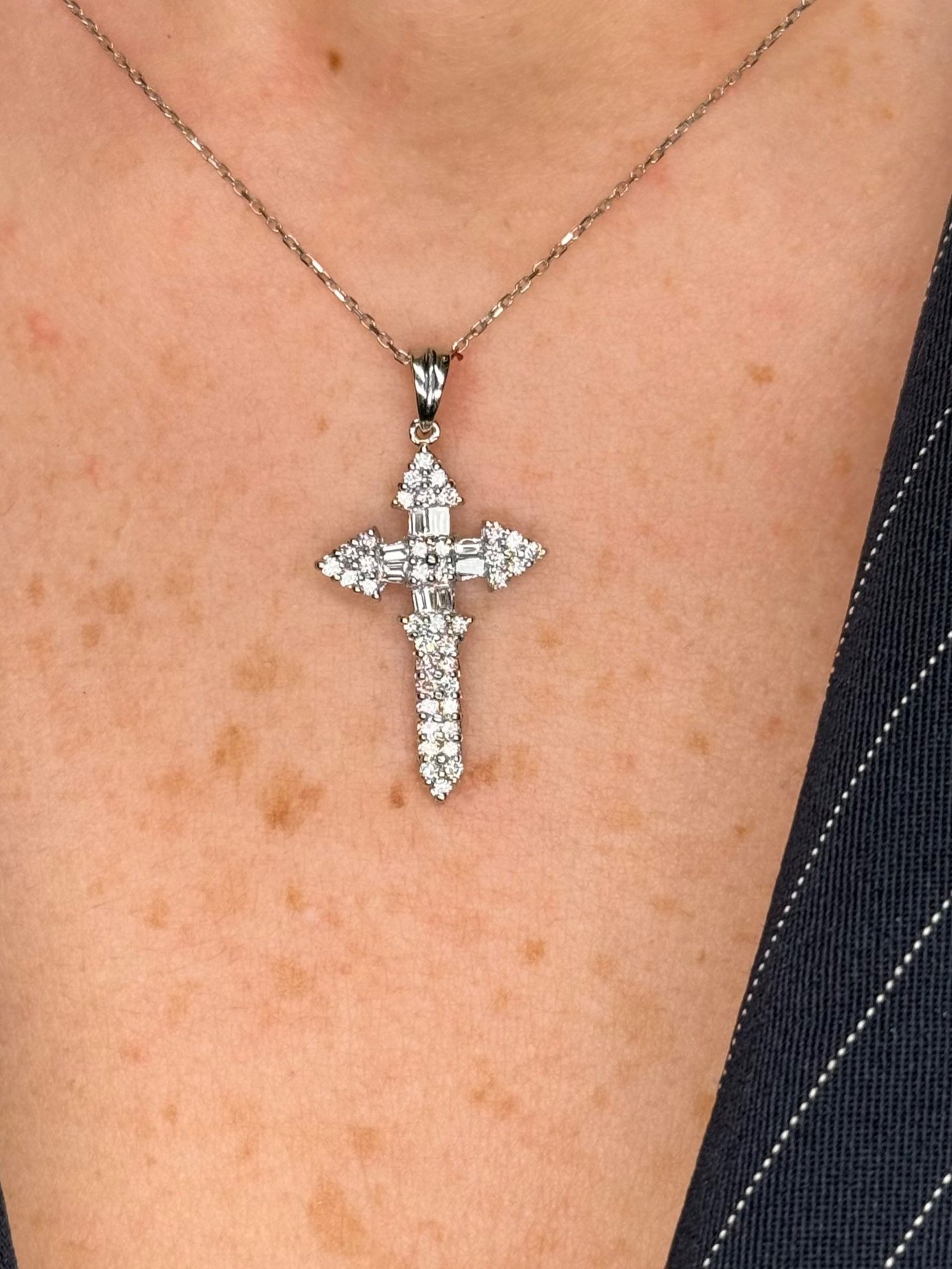 Baguette and Round Diamond Cross