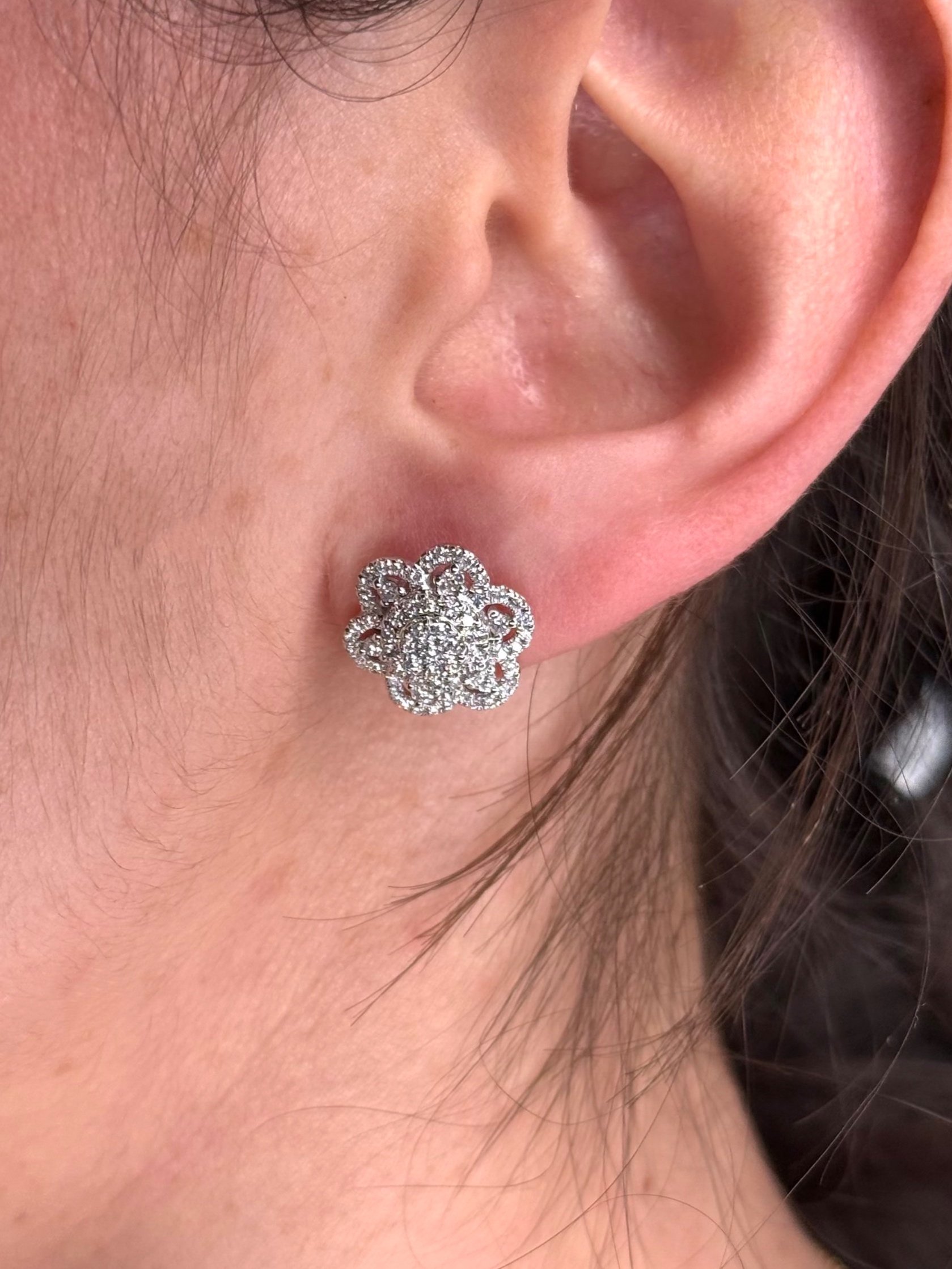 Ladies Flower Cluster Diamond Earrings