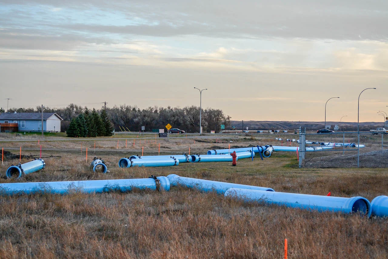 Pipeline components littering the side of the road on the drive to Standing Rock.