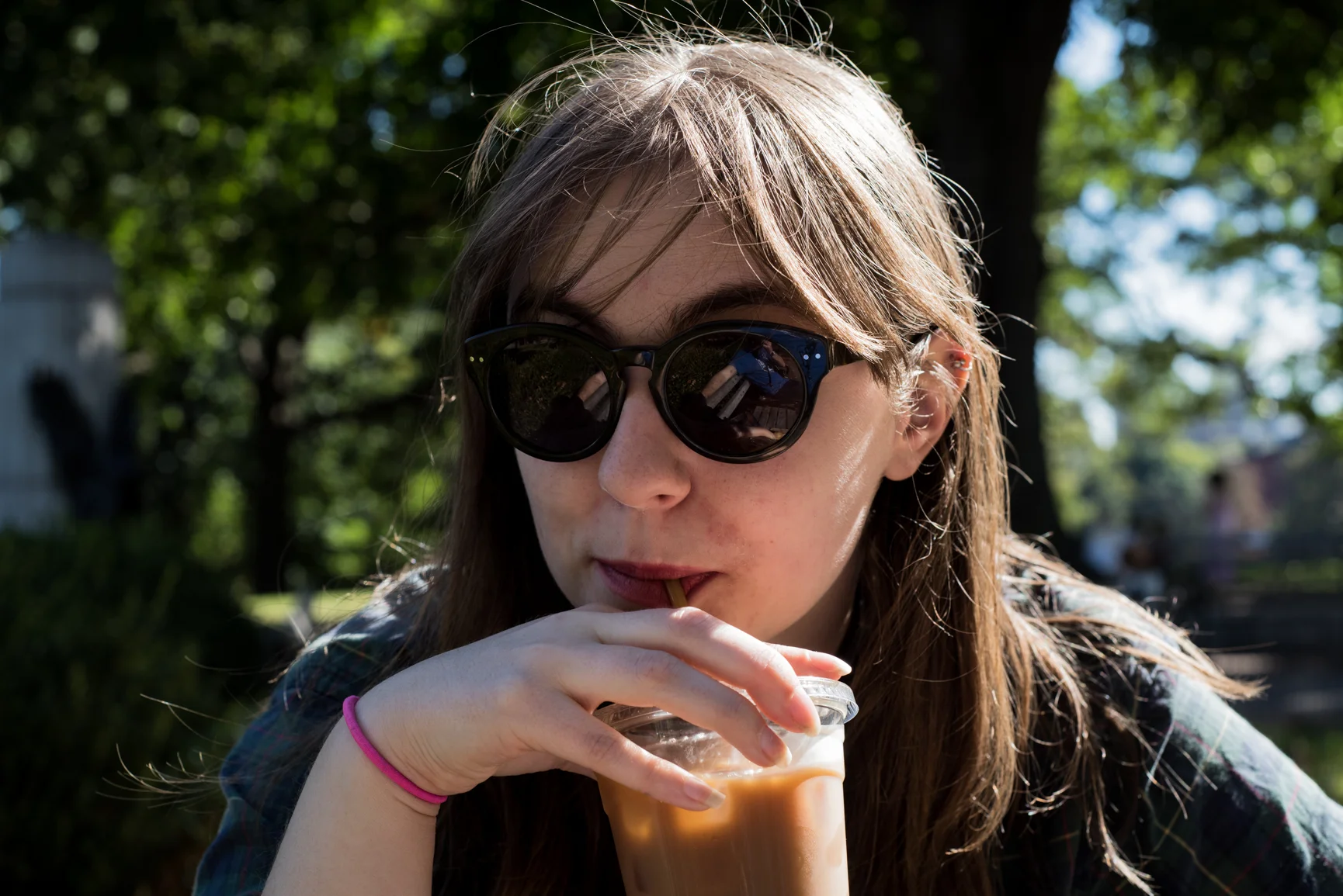 Enjoying a nice iced coffee.