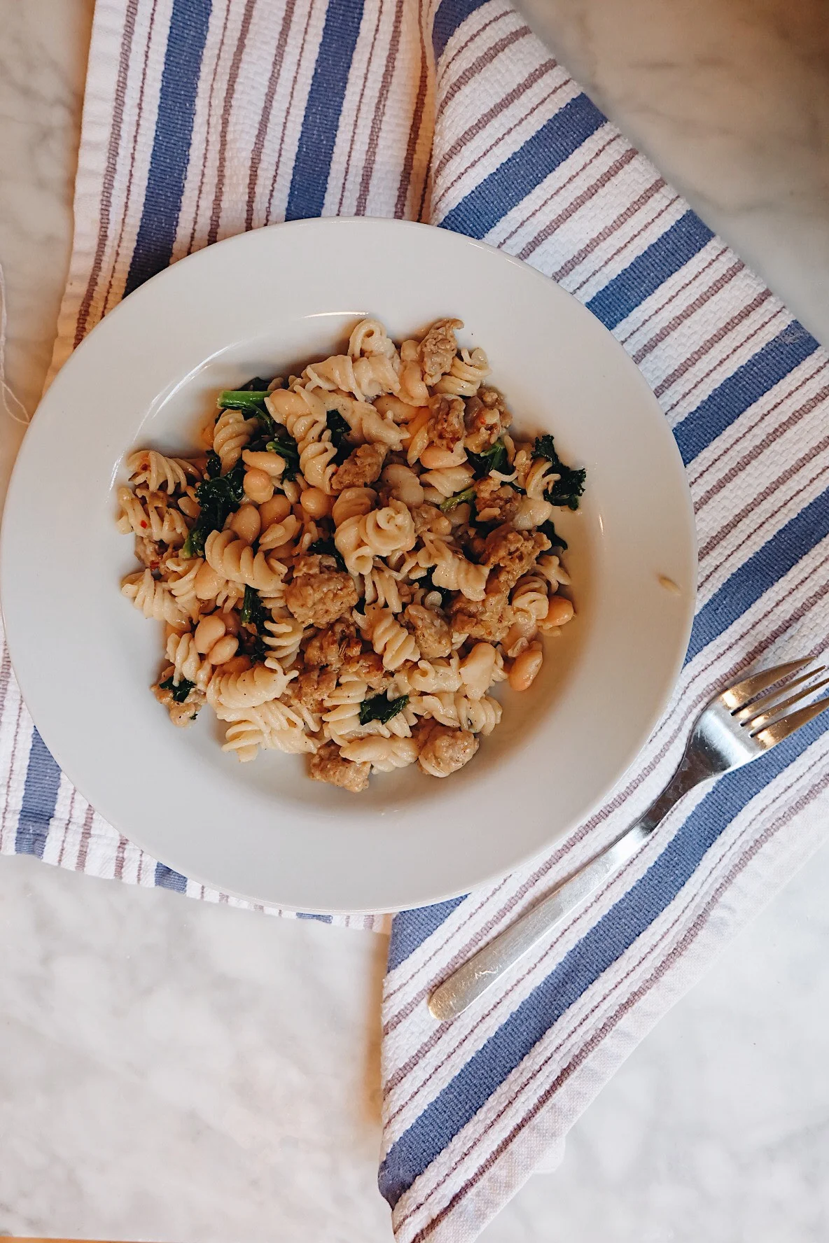 White Bean, Kale + Sausage Pasta