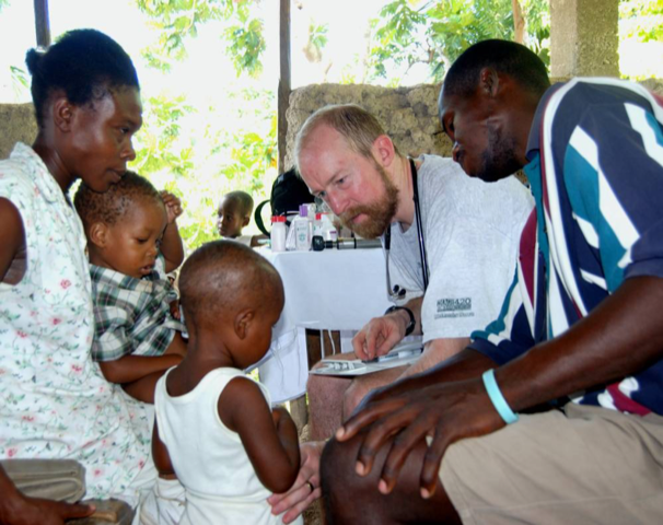  Here are Pediatrician Derek Dephouse and Haitian colleague/interpreter Thevnel Edmond in our clinic in a small mountain village, Pyatt. 