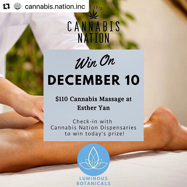 Visit any Cannabis Nation TODAY to win a Luminous Massage from me! Much love and gratitude to @luminousbotanicals for sponsoring this gift and many thanks to @cannabis.nation.inc for offering so many sweet prizes this holiday season! No purchase nece