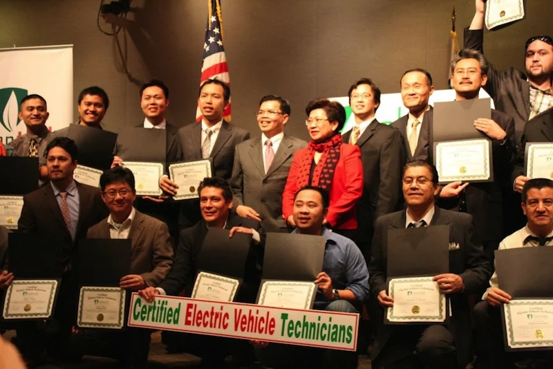 CleanTech Institute's Certified Electric Vehicle Technician Graduation ceremony in Orange County, California 2012. Jordan Brandt was the youngest technician in the class at 25 years old (pictured in the top right).