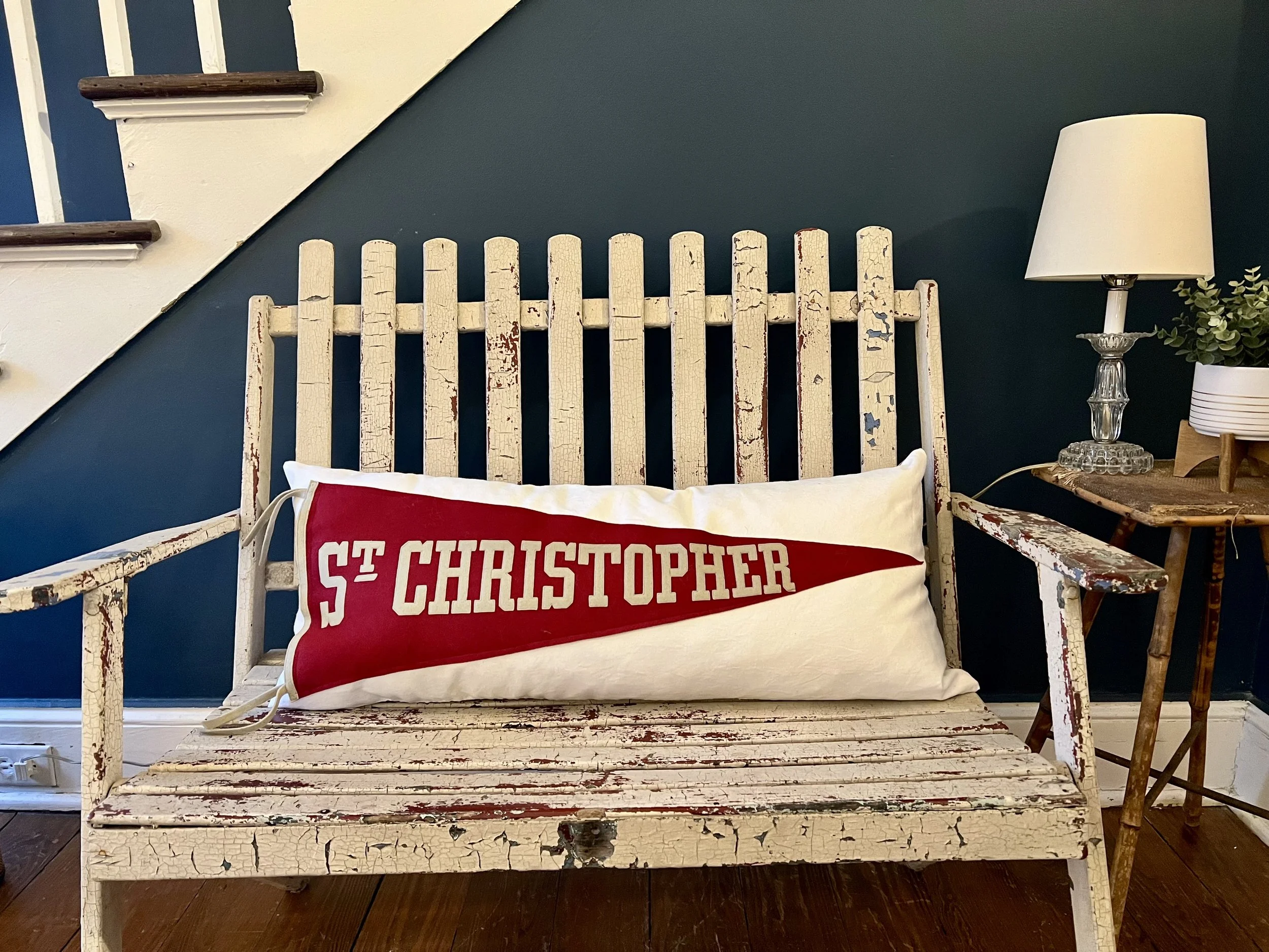 Vintage St. Christopher's School pennant decorative pillow