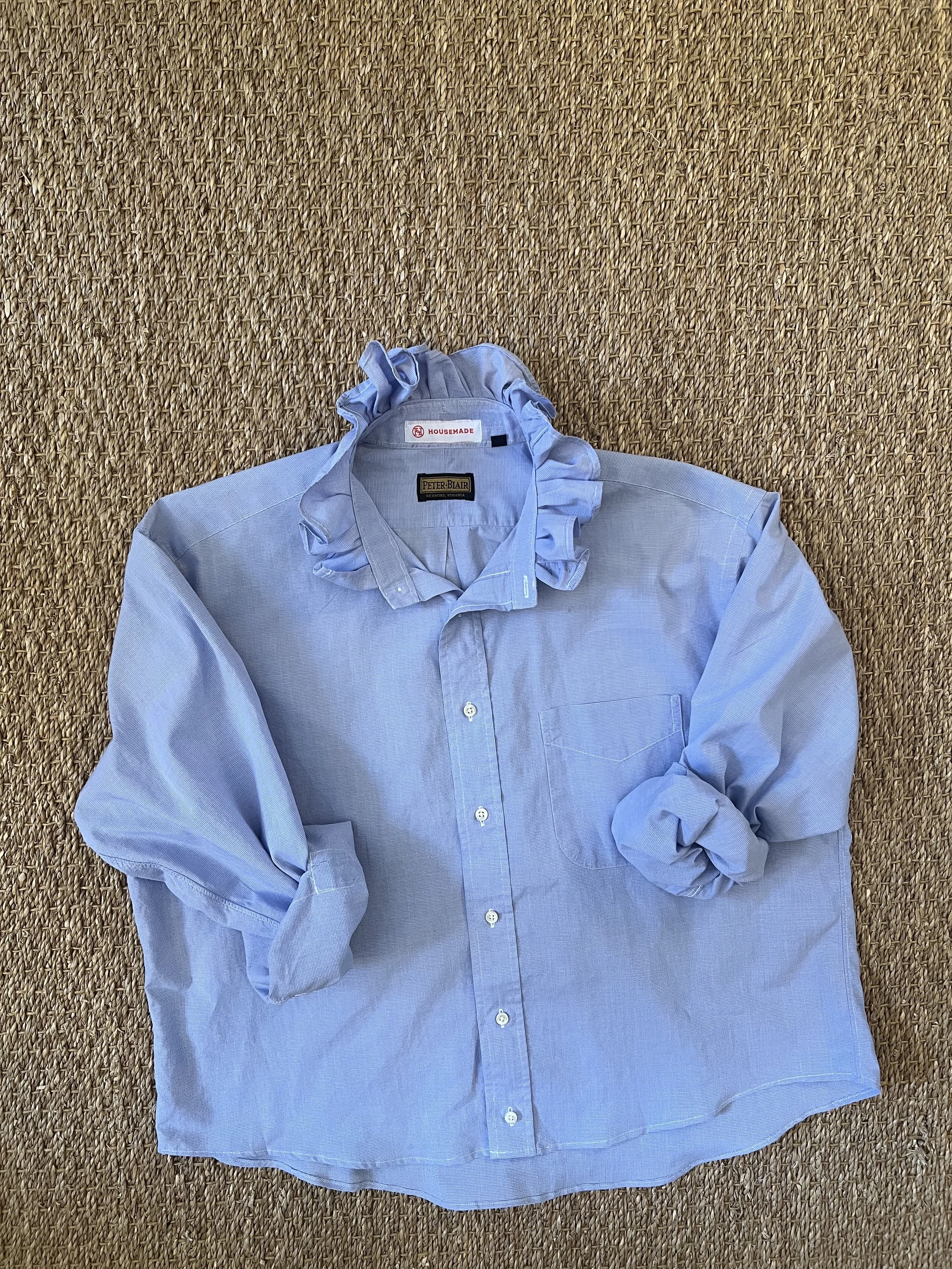 Tiny blue/white windowpane reimagined mens' shirt