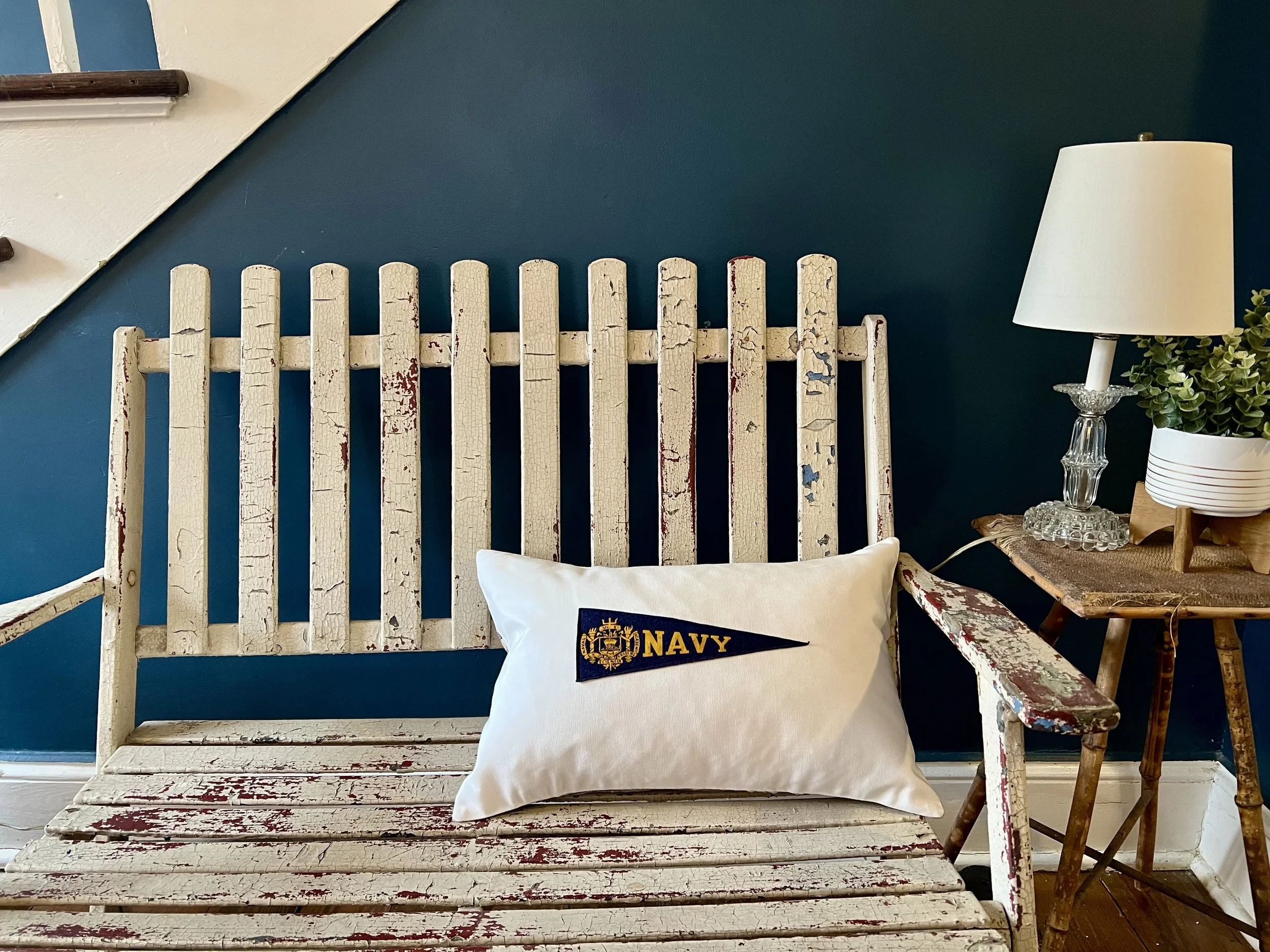 Vintage USNA pennant decorative pillow