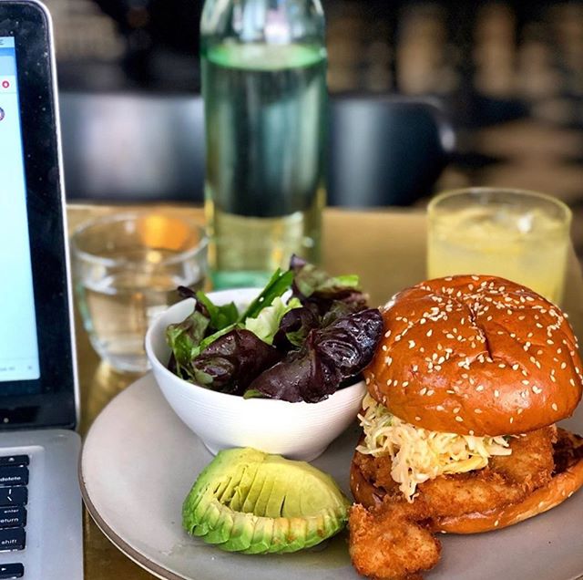 Our Tonkastu-Style Chicken Sandwich pairs well with a small side of emails. Thanks for coming in @lesleyla 💻🍴#lunchtime