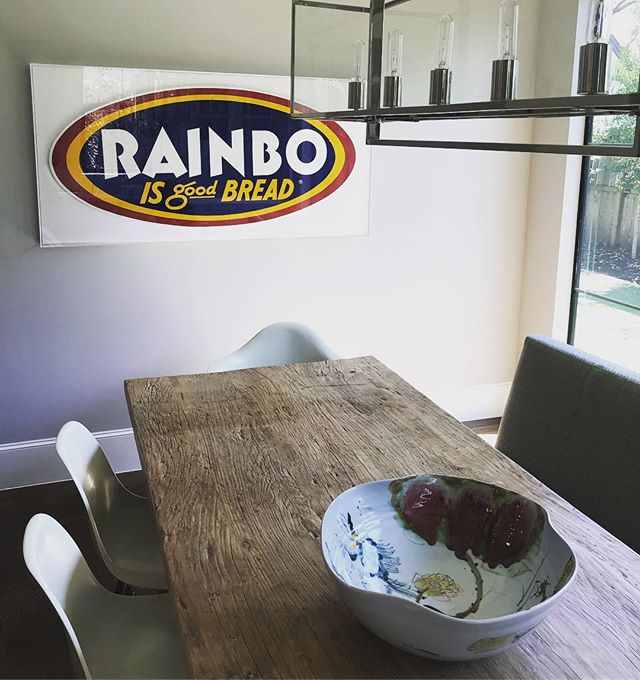Who remembers #rainbobread  Decal found on eBay by client = Priceless memory of grandpa. We love this one so much! #breakfastroom #dining #houstondesign #designhouston #installsneakpeek #rainboisgoodbread #popart #oldandnewistherule #backtoyourroots
