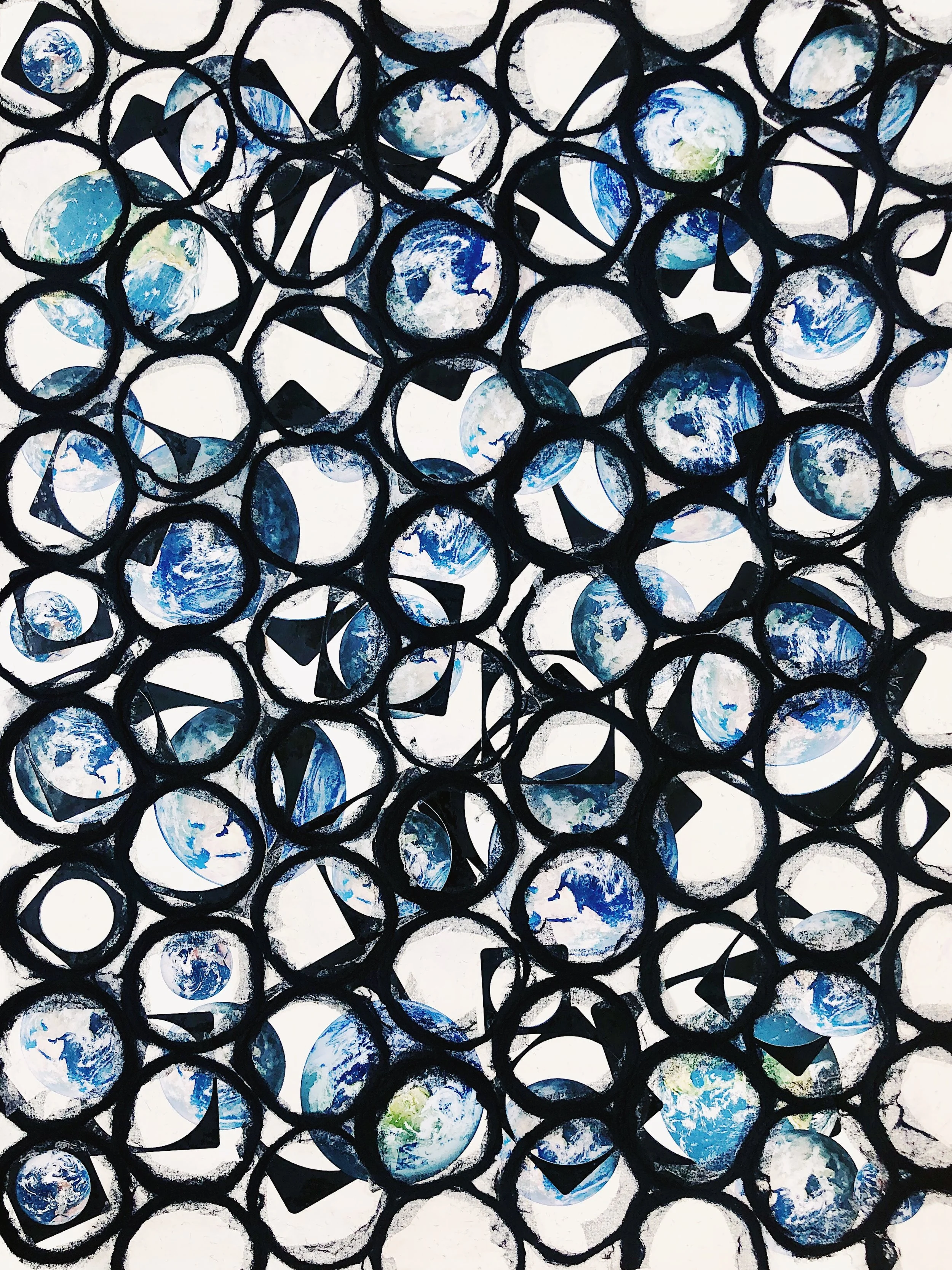 Cold pressed collage board; re-purposed “wastestream” stock; handmade, mulberry papers; neutral ph adhesives. 15” x 20”