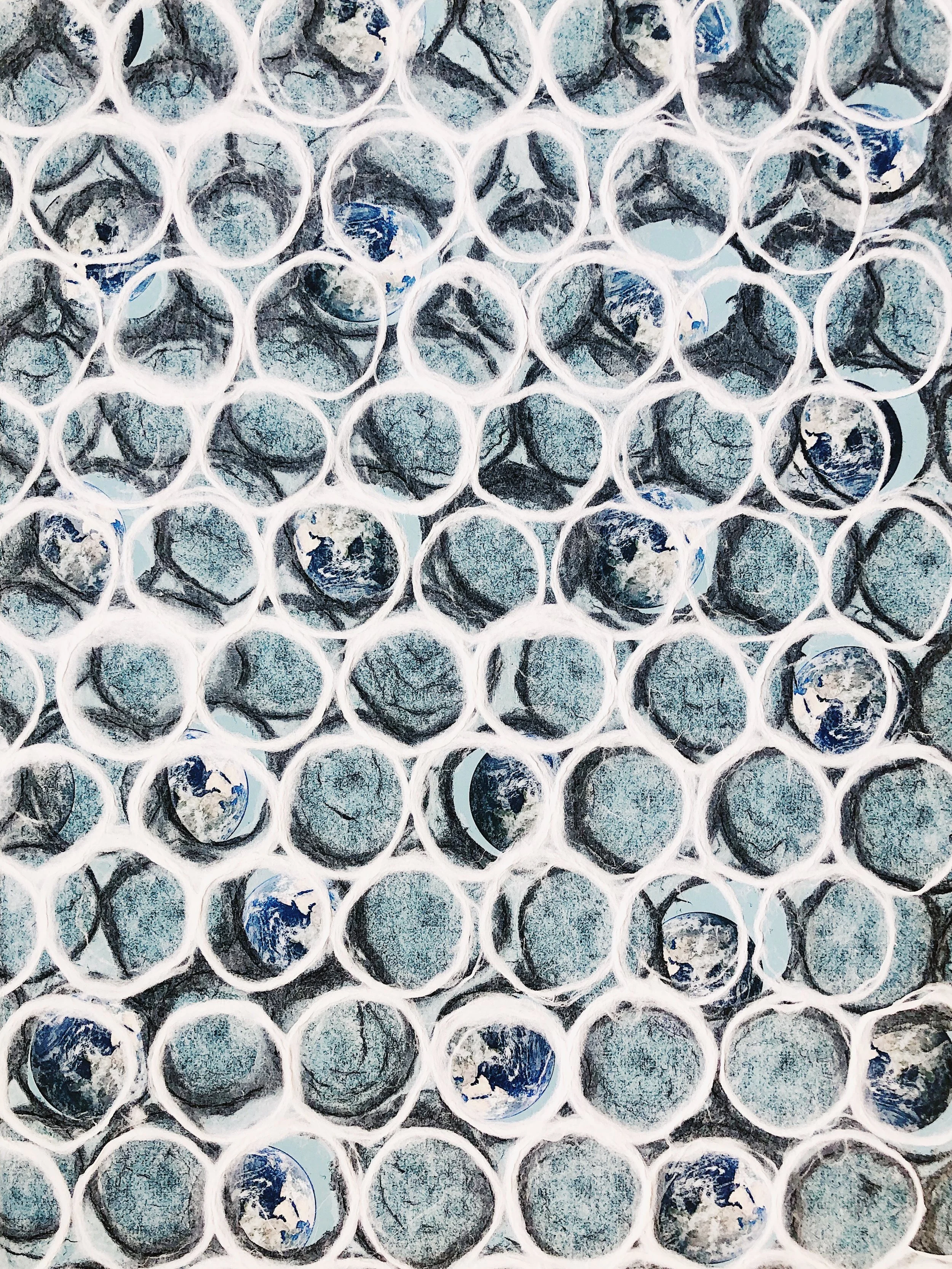 Cold pressed collage board; re-purposed “wastestream” stock; handmade, mulberry papers; neutral ph adhesives. 15” x 20”