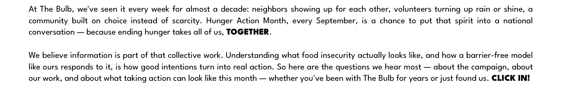 The Bulb: Hunger Action Month