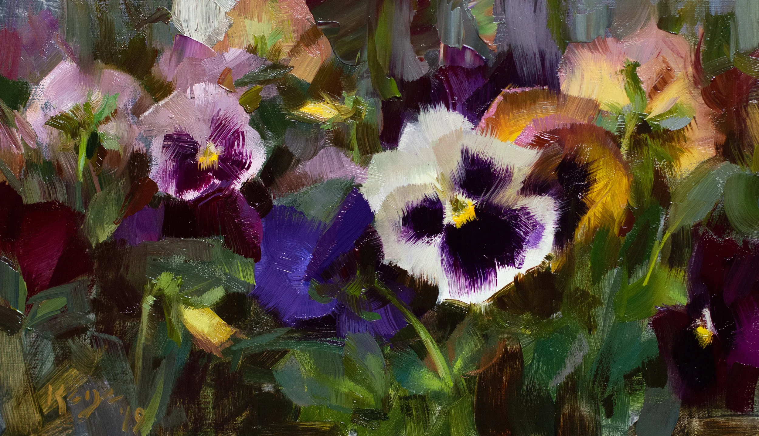 Daniel Keys, “January Pansies.” Available at Montana Gallery .