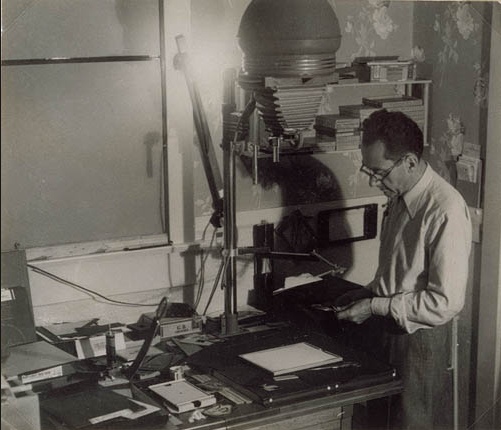 Man Ray in his darkroom on Vine Street