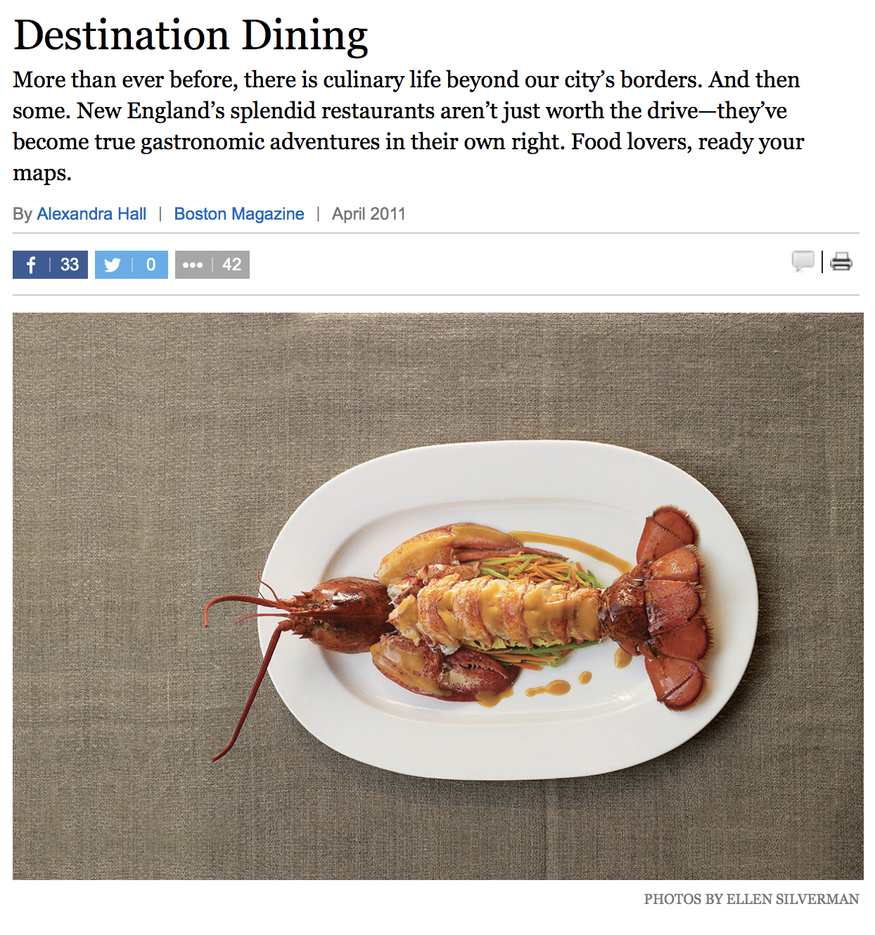 Boston Magazine Destination Dining