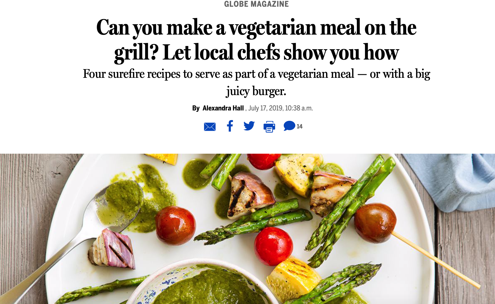 Veggies as a main in Boston Globe Magazine