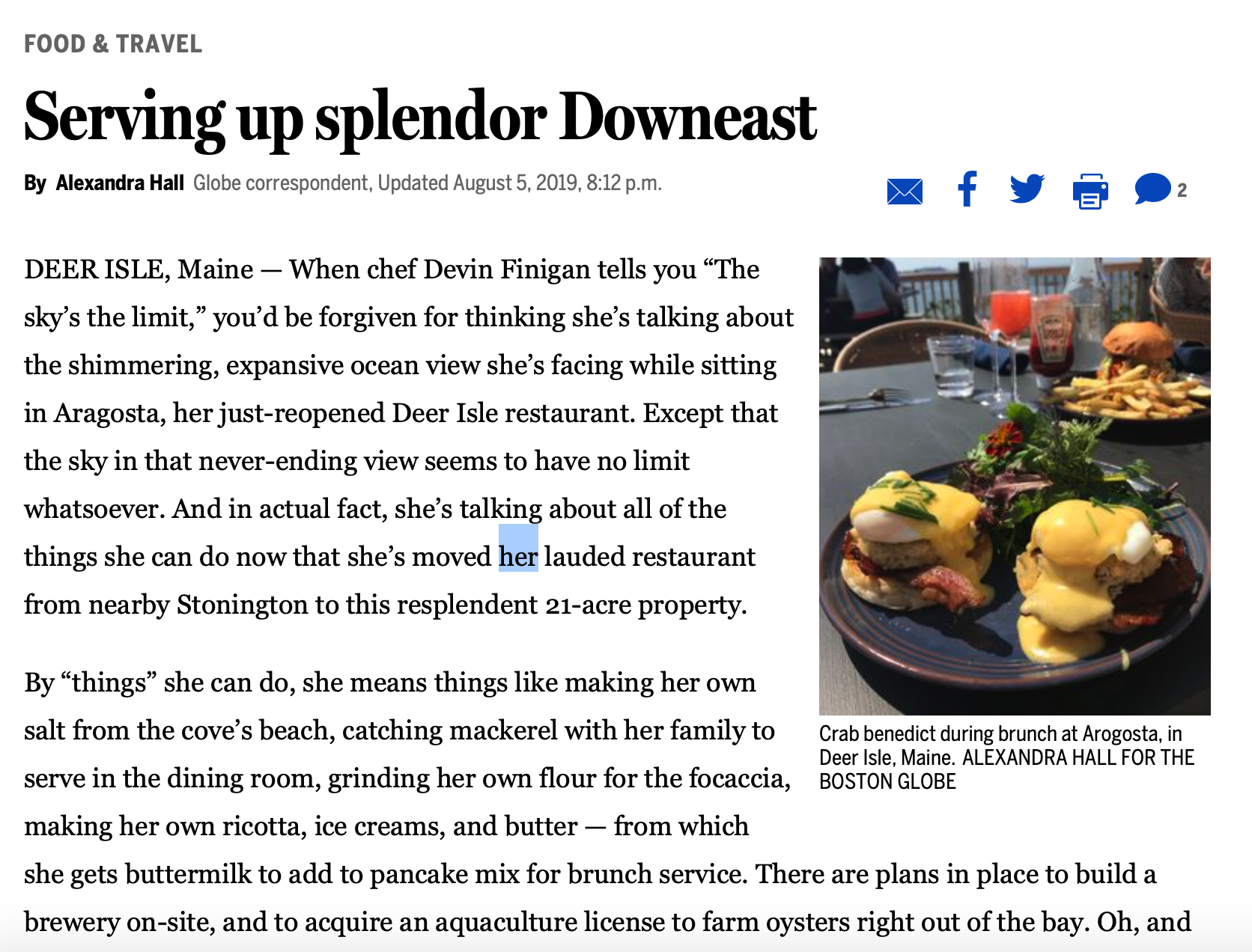 Splendor DownEast in Boston Globe 8/5/19