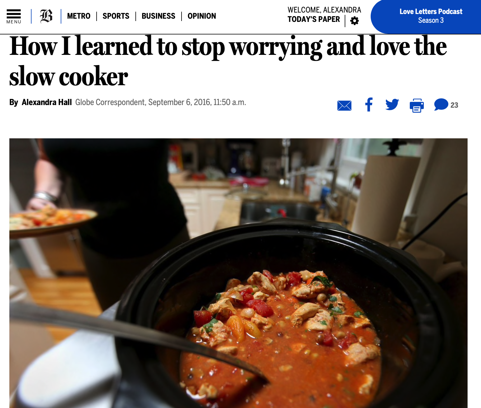 Slow Cooker story in The Boston Globe