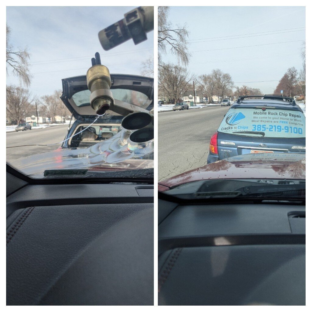 Cracked windshield repair. Repair is about 6 in in length. Before and after picture. We come out to you to repair your windshield if you have a crack or a rock chip. Making windshield repair simple and affordable. Crack repair starts at $55 up to 12 