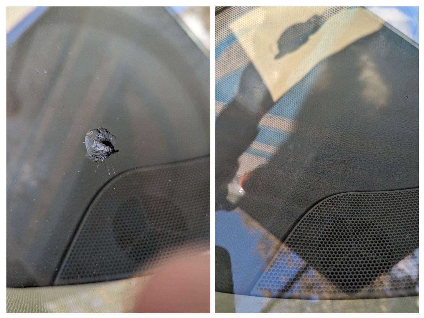 We offer mobile rock chip repair. This is a picture before and after repair. 

We come out to our customers location of choice within our service areas. You could check out our website. Find out more information. Or you can book an appointment online