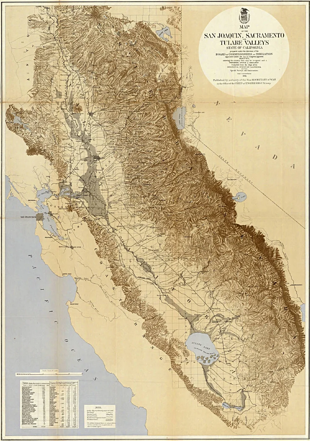 This map from 1873 shows the California Delta in gray east of San Francisco Bay.
