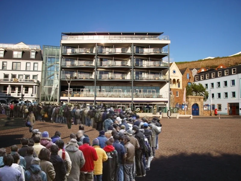 Tense scenes outside The Royal Yacht
