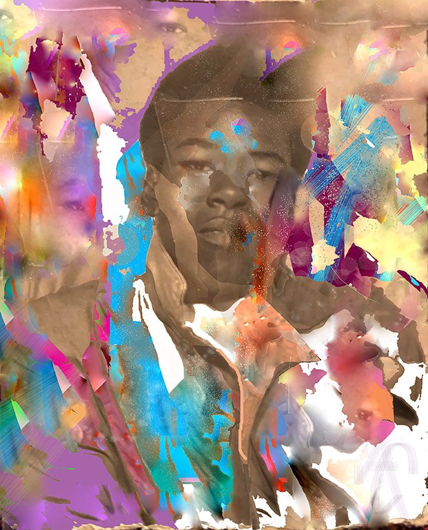    Vastness and the Boy of Colour  , 2021  Digital print on vinyl banner  40” x 32” 