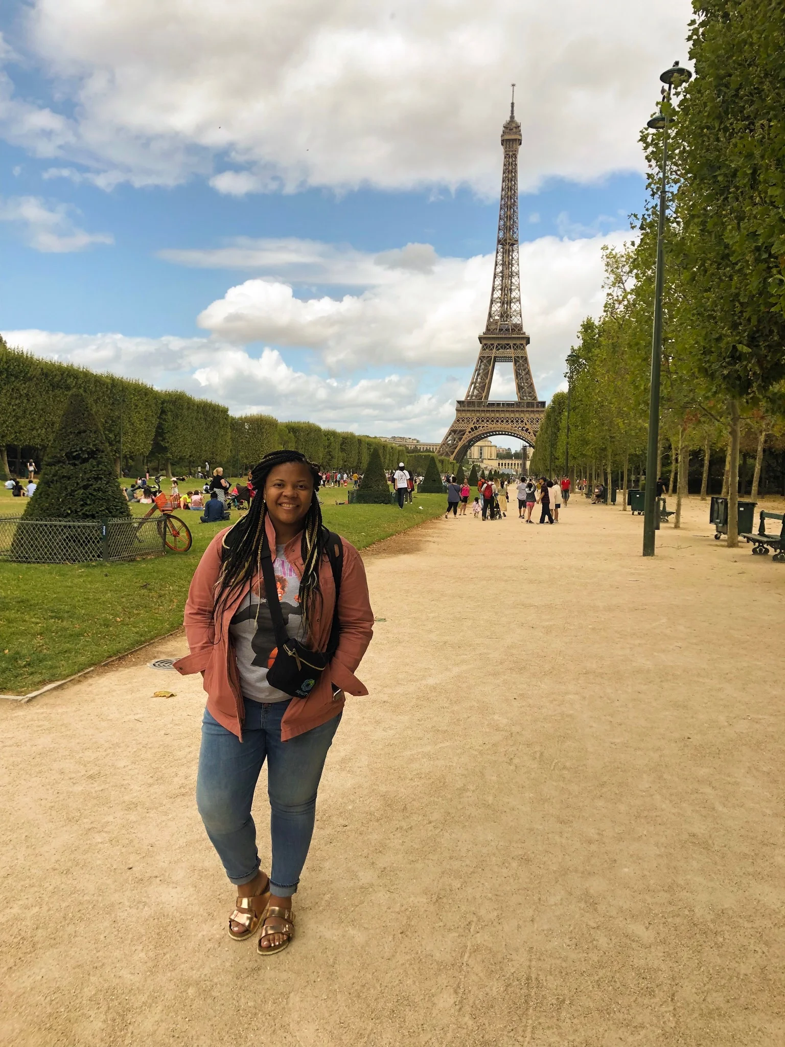 At the Eiffel Tower during my extended layover exploration!