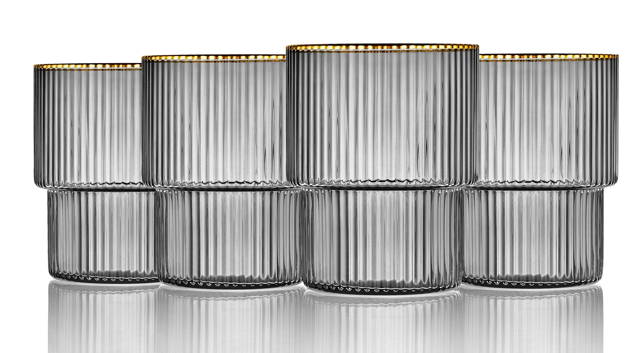 Fluted Drinking Glass - Grey/Black + Gold Rim | Set of 4 — Myrtle & Rum