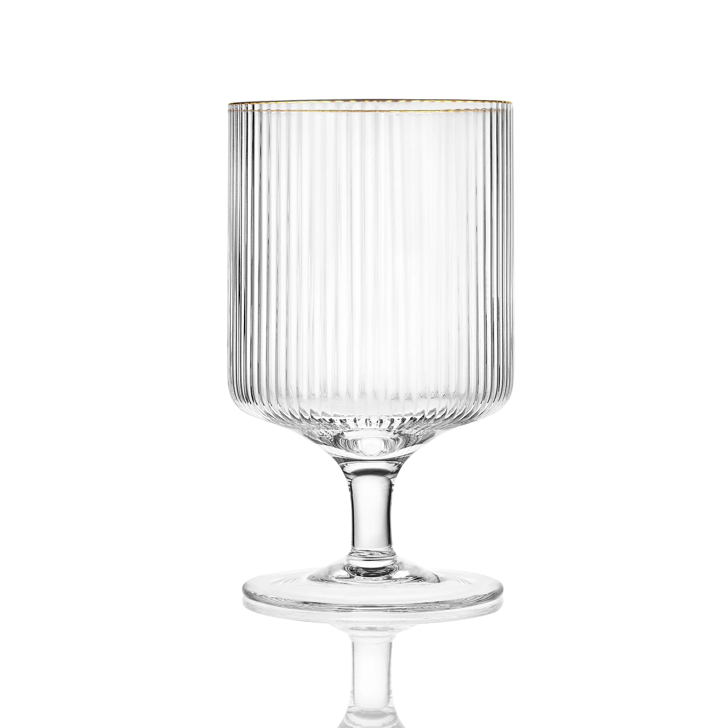 Stemmed Fluted Drinking Glass Clear + Thin Gold Rim Set of 4