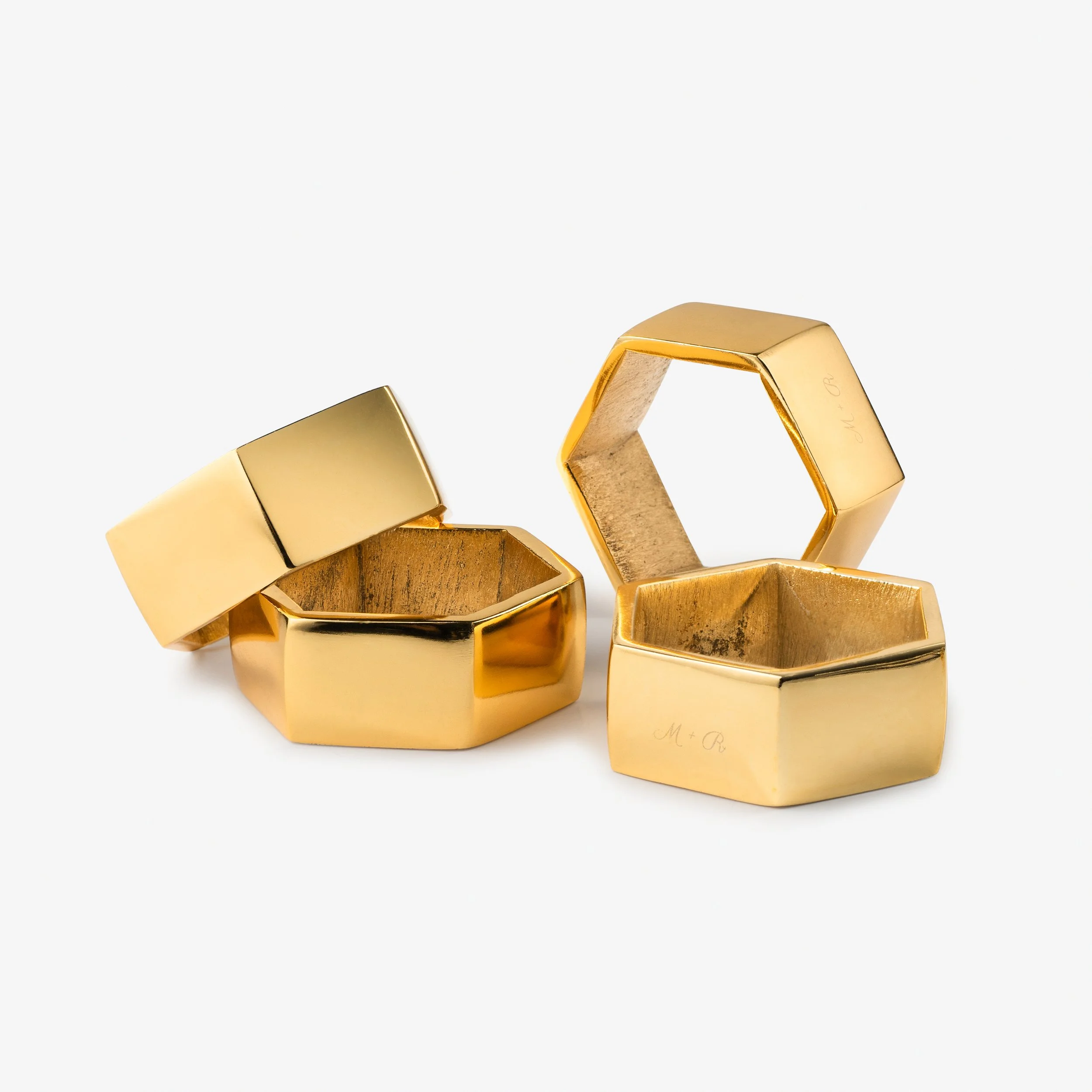 Gold Hexagonal Napkin Rings | Set of 4