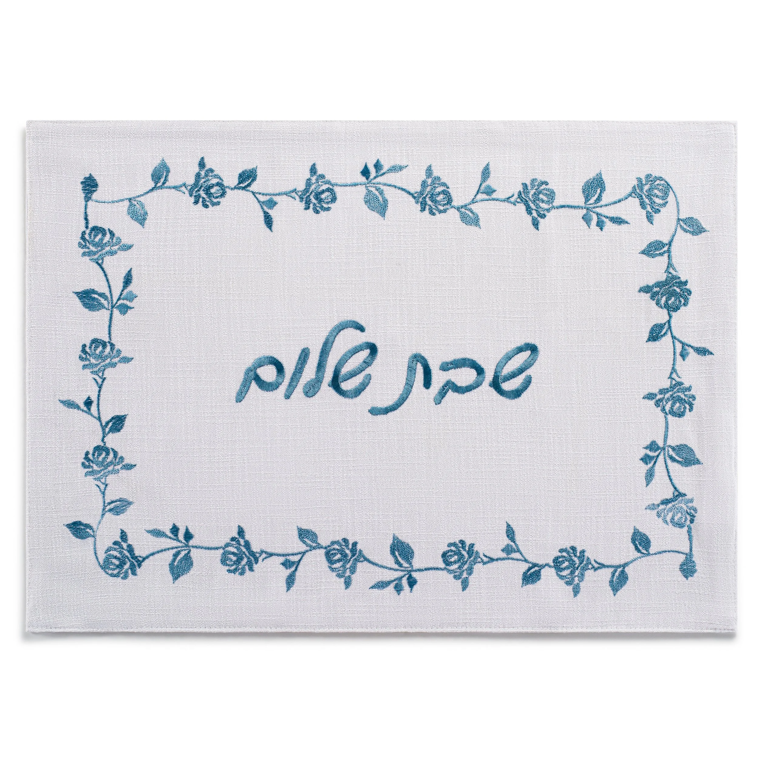 Challah Cover - Dusty Blue Rose Embroidery