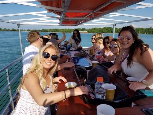 Things to do in Saugatuck? This cycle boat is perfect for West Michigan bachelorette and bachelor parties.